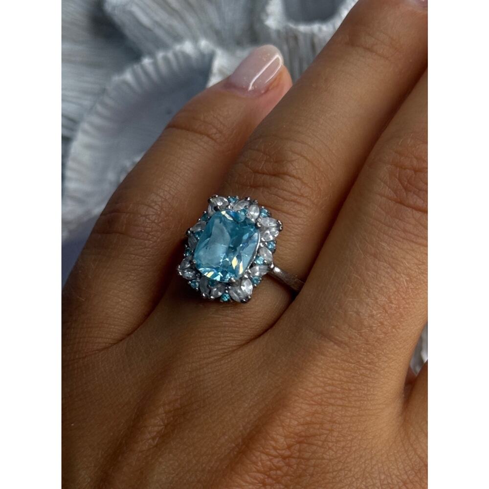 Beautiful 925 Sterling Silver Topaz & Beryl Ring Size 8 - Picture 9 of 9